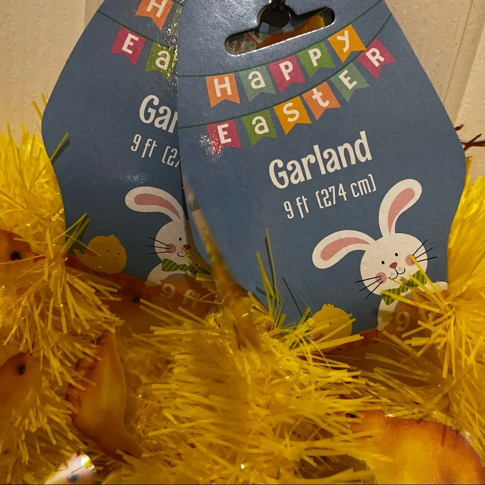 🐰‎ SET of 2! Happy Easter Tinsel Garland • Yellow with Yellow Bunnies • 18ft